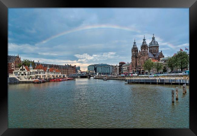Rainbow over Amsterdam Framed Print by Valerie Paterson