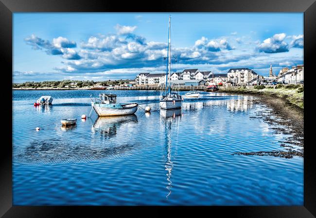 Irvine Harbour Boat Reflection Framed Print by Valerie Paterson