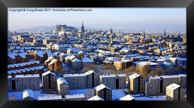 Edinburgh Rooftops in Winter Framed Print by Craig Brown