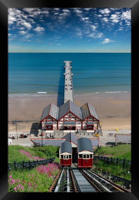 Saltburn pier and funicular railway Framed Print by Gary Eason