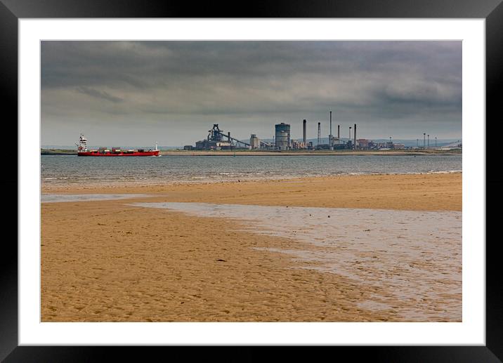 Ship passing Redcar steelworks Framed Mounted Print by Gary Eason