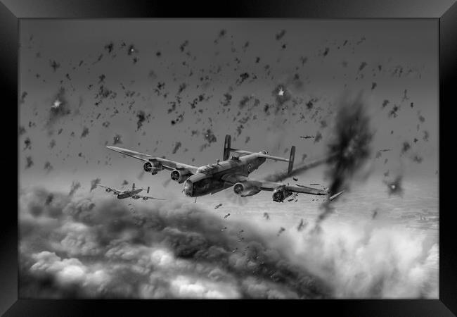 Halifax hit by flak over Gelsenkirchen BW version Framed Print by Gary Eason