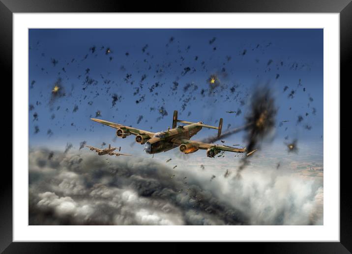 Halifax hit by flak over Gelsenkirchen Framed Mounted Print by Gary Eason