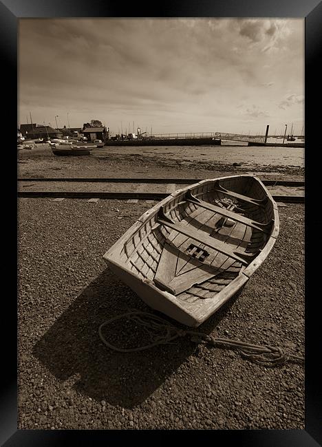 Beached rowing boat, West Mersea Framed Print by Gary Eason