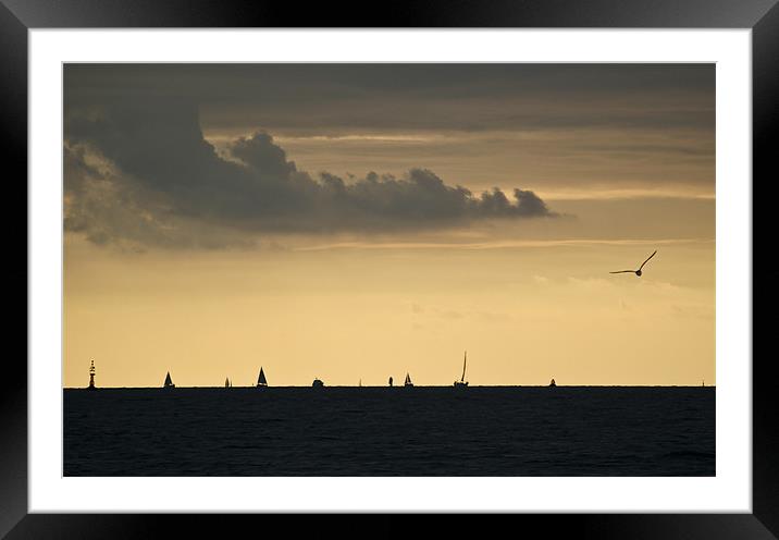 Solent sunset silhouettes Framed Mounted Print by Gary Eason