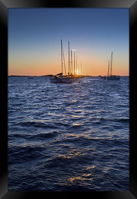 Sunset moorings Chausey Framed Print by Gary Eason