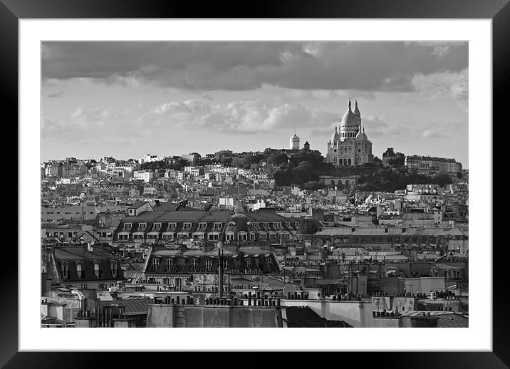 Sacre Coeur over rooftops B&W Framed Mounted Print by Gary Eason