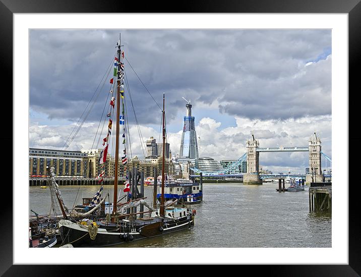 Boats, Shard, Tower Bridge Framed Mounted Print by Gary Eason
