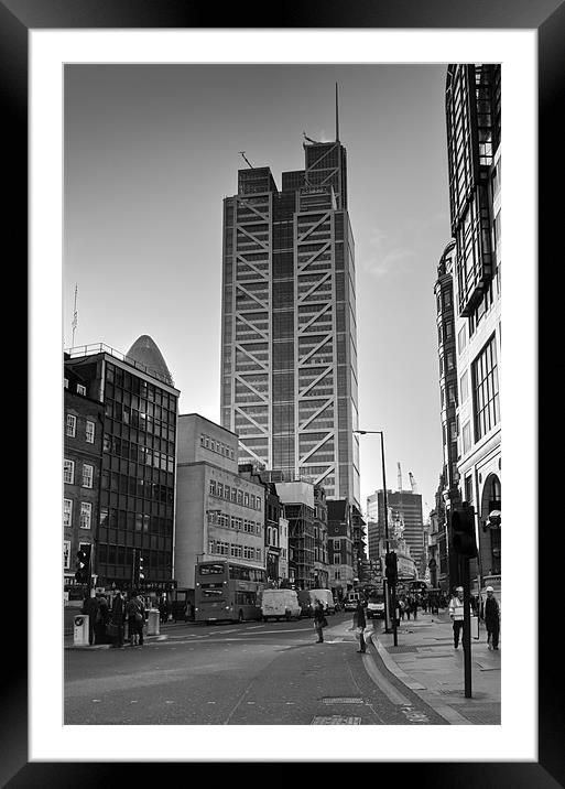 The Heron Tower from Broadgate black and white Framed Mounted Print by Gary Eason