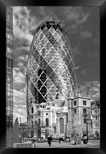 Gherkin and St Andrew's black and white Framed Print by Gary Eason