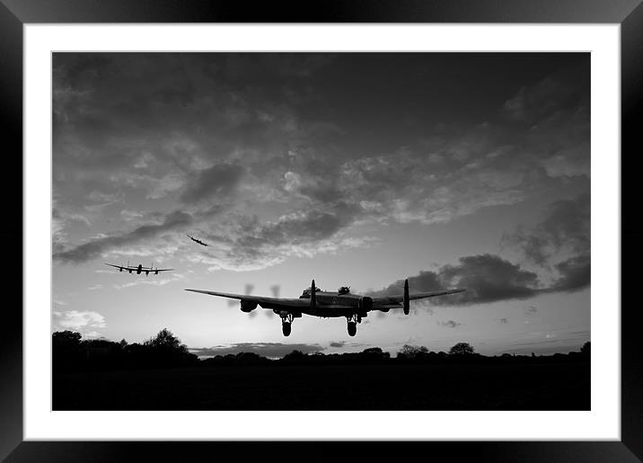 Lancasters taking off at sunset B&W Framed Mounted Print by Gary Eason
