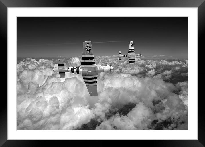 P-51 Mustangs black and white version Framed Mounted Print by Gary Eason