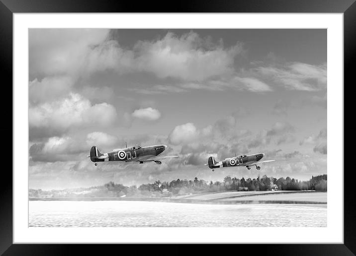 Winter ops: Spitfires, black and white version Framed Mounted Print by Gary Eason