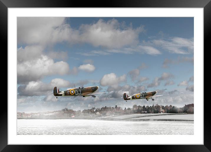Winter ops: Spitfires Framed Mounted Print by Gary Eason