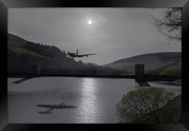 Dambusters Lancaster at the Derwent Dam at night Framed Print by Gary Eason