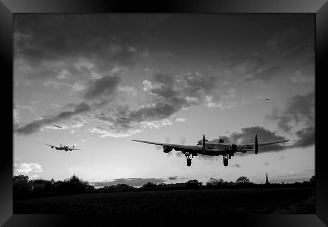 Lancasters taking off at sunset black and white ve Framed Print by Gary Eason
