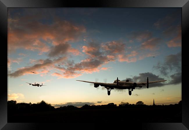 Lancasters taking off at sunset Framed Print by Gary Eason