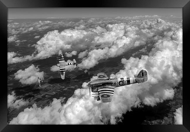 Hawker Typhoons diving black and white version Framed Print by Gary Eason