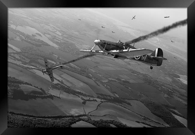 Battle of Britain dogfight black and white version Framed Print by Gary Eason
