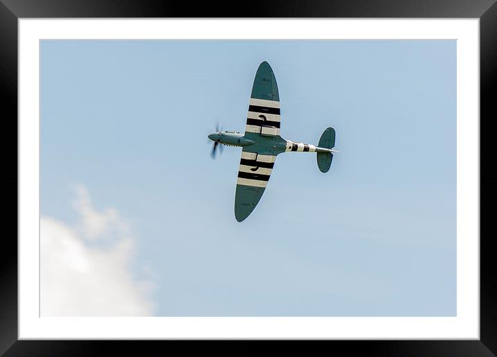 PR Spitfire in D-Day invasion stripes Framed Mounted Print by Gary Eason