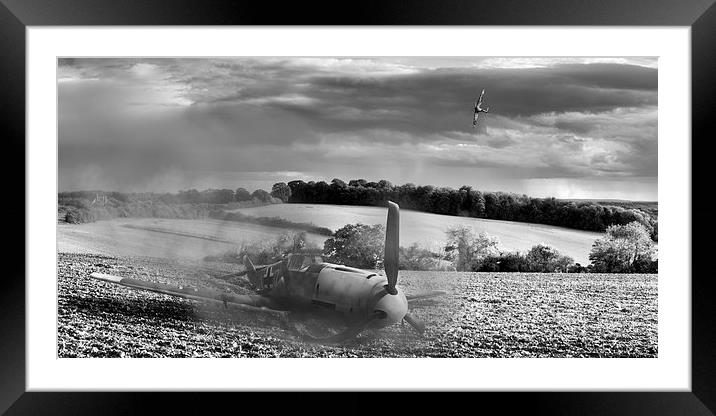 Downfall of a Bf109 black and white version Framed Mounted Print by Gary Eason