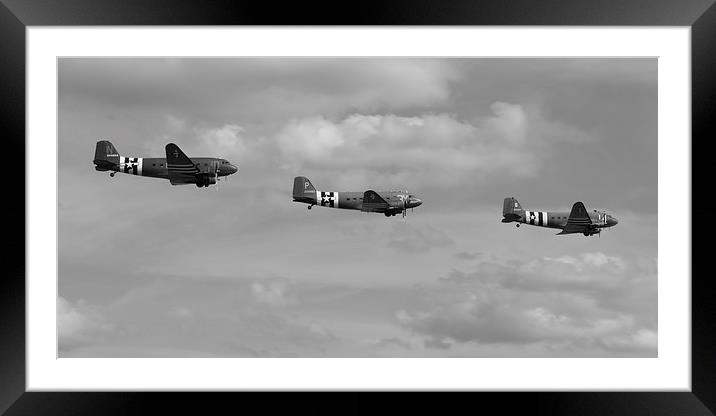 D-Day Skytrain trio black and white version Framed Mounted Print by Gary Eason