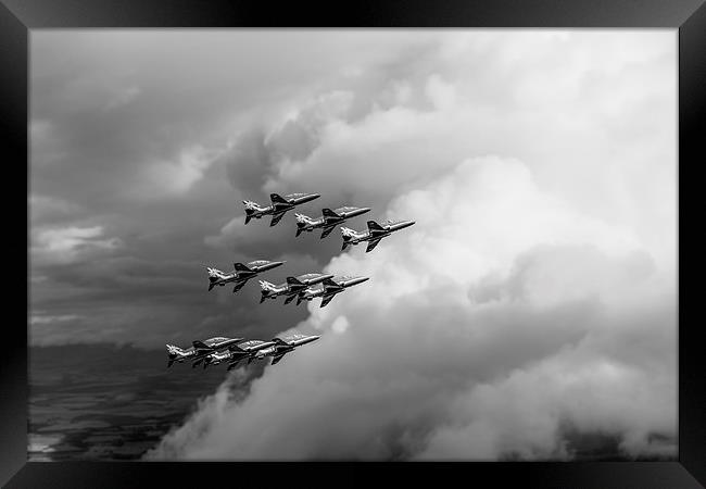 Cloud riders - the Red Arrows black and white vers Framed Print by Gary Eason