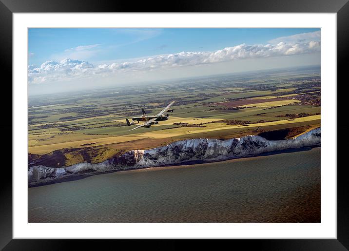 Lancaster over the white cliffs in Kent Framed Mounted Print by Gary Eason