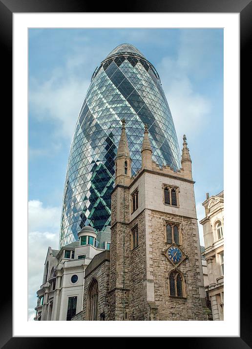Gherkin and St Andrew Undershaft Framed Mounted Print by Gary Eason