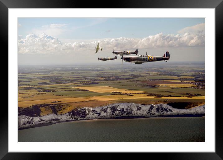White Cliffs Spitfires Framed Mounted Print by Gary Eason