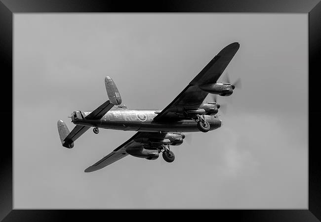 Avro Lancaster PA474 taking off  black and white v Framed Print by Gary Eason