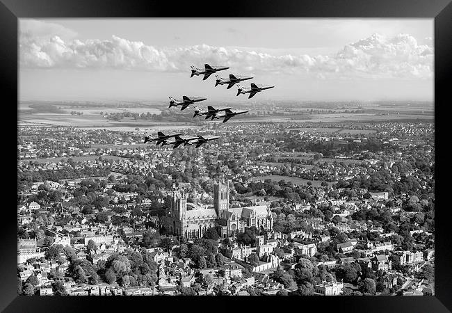 Red Arrows over Lincoln black and white version Framed Print by Gary Eason