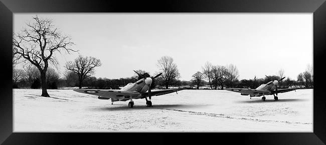 Spitfires in the snow black and white version Framed Print by Gary Eason