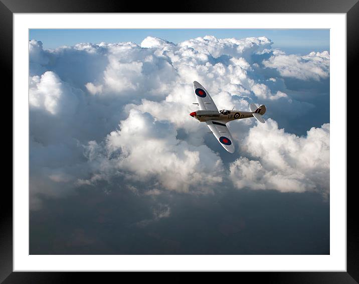 Soaring silver Spitfire cloudscape Framed Mounted Print by Gary Eason