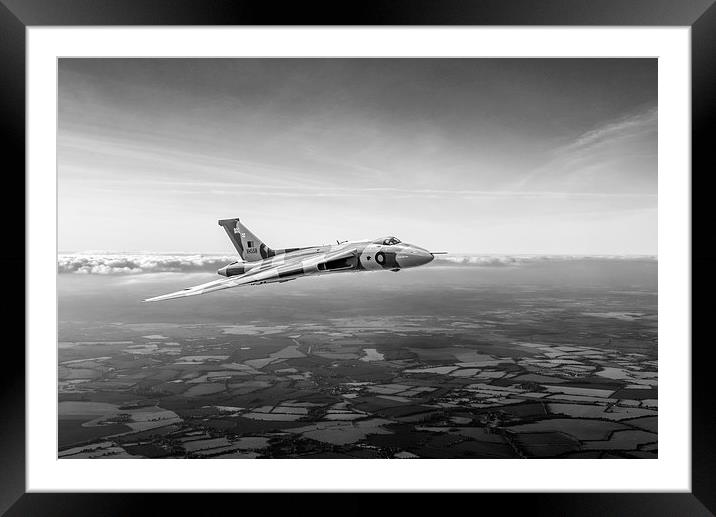 Vulcan in flight 2, black and white version Framed Mounted Print by Gary Eason