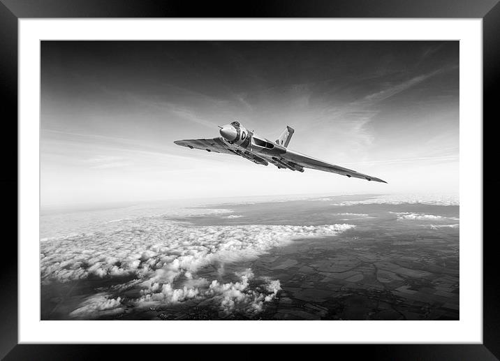 Vulcan in flight black and white version Framed Mounted Print by Gary Eason