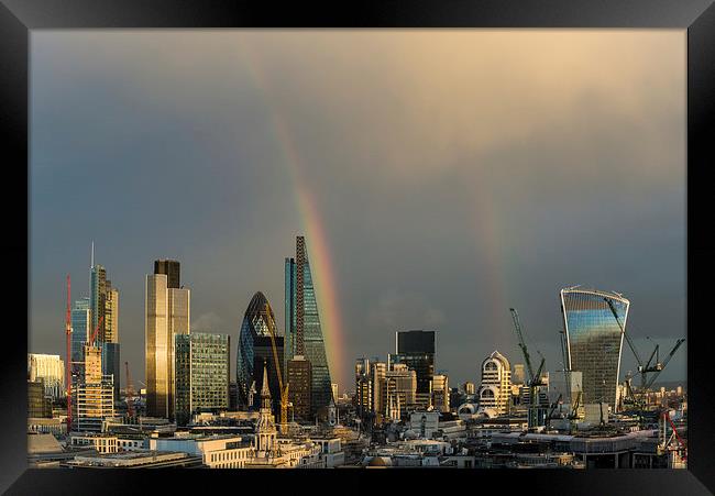 Double rainbow over the City of London Framed Print by Gary Eason