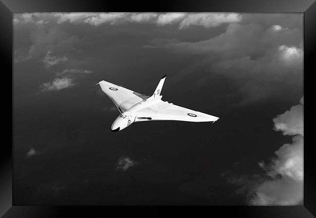 White Vulcan B1 at altitude black and white versio Framed Print by Gary Eason