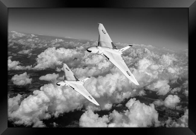 Two Avro Vulcan B1 nuclear bombers BW version Framed Print by Gary Eason
