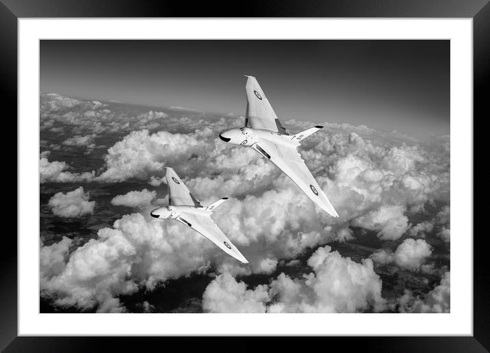 Two Avro Vulcan B1 nuclear bombers BW version Framed Mounted Print by Gary Eason