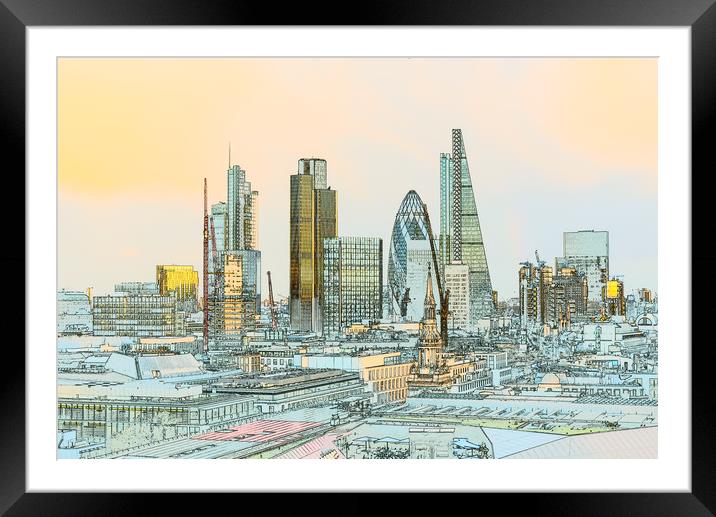 City of London toned outline poster  Framed Mounted Print by Gary Eason