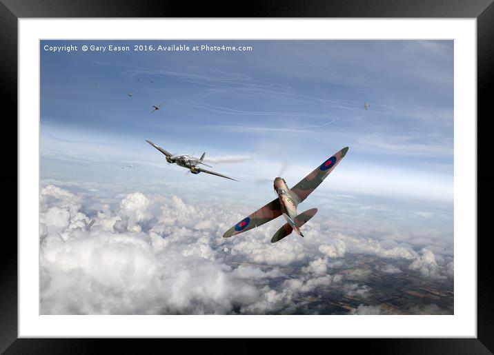 Spitfire attacking Heinkel bomber Framed Mounted Print by Gary Eason