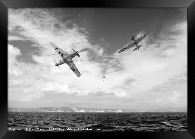 Bf109 down in the Channel B&W version Framed Print by Gary Eason