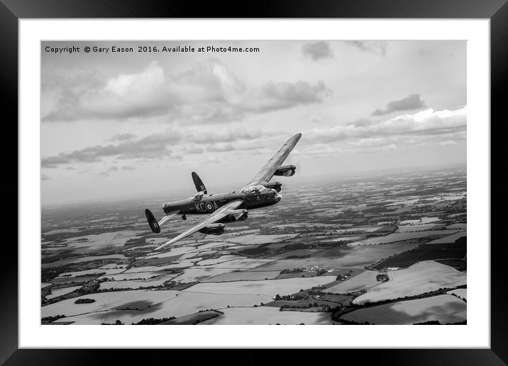 Lancaster PA474 over England B&W version Framed Mounted Print by Gary Eason