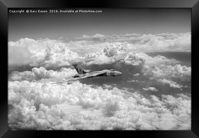 Avro Vulcan and towering clouds, B&W version Framed Print by Gary Eason