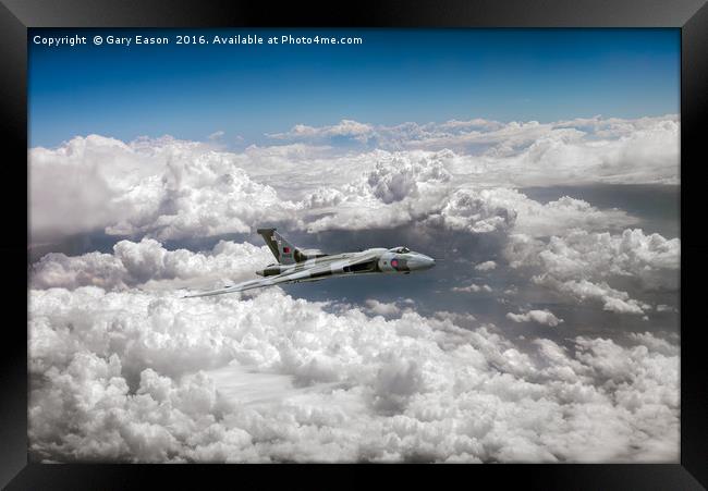 Avro Vulcan and towering clouds Framed Print by Gary Eason