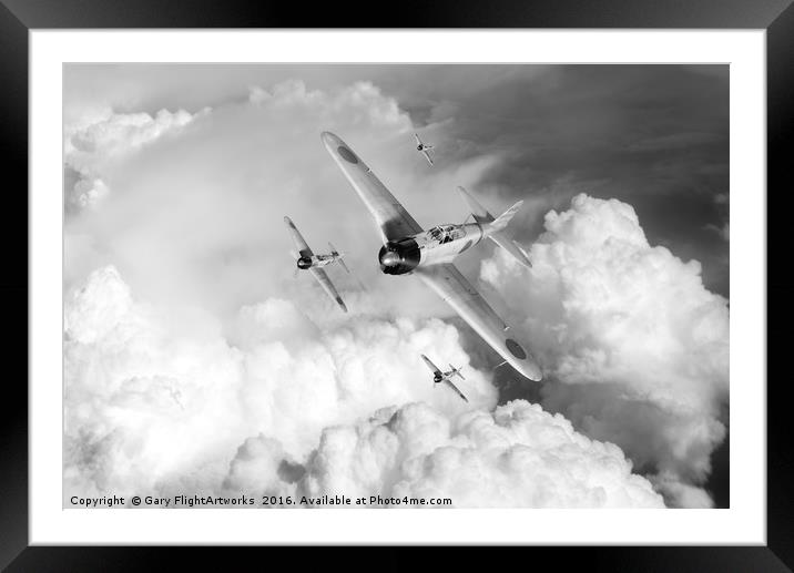 Japanese A6M Zero fighters B&W version Framed Mounted Print by Gary Eason
