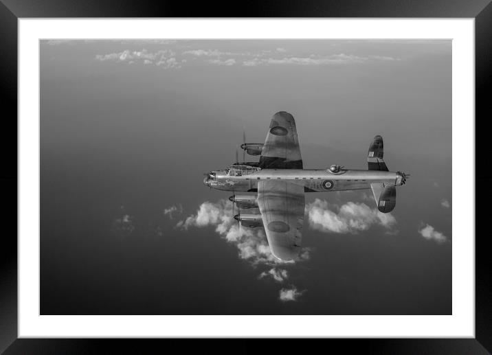 Kangaroo nose art Lancaster W5005 over water B&W v Framed Mounted Print by Gary Eason