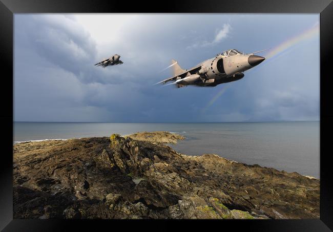 Sea Harriers over the Falklands Framed Print by Gary Eason