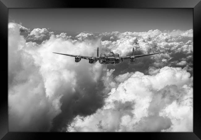 Avro Lancaster LM227 above clouds B&W version Framed Print by Gary Eason